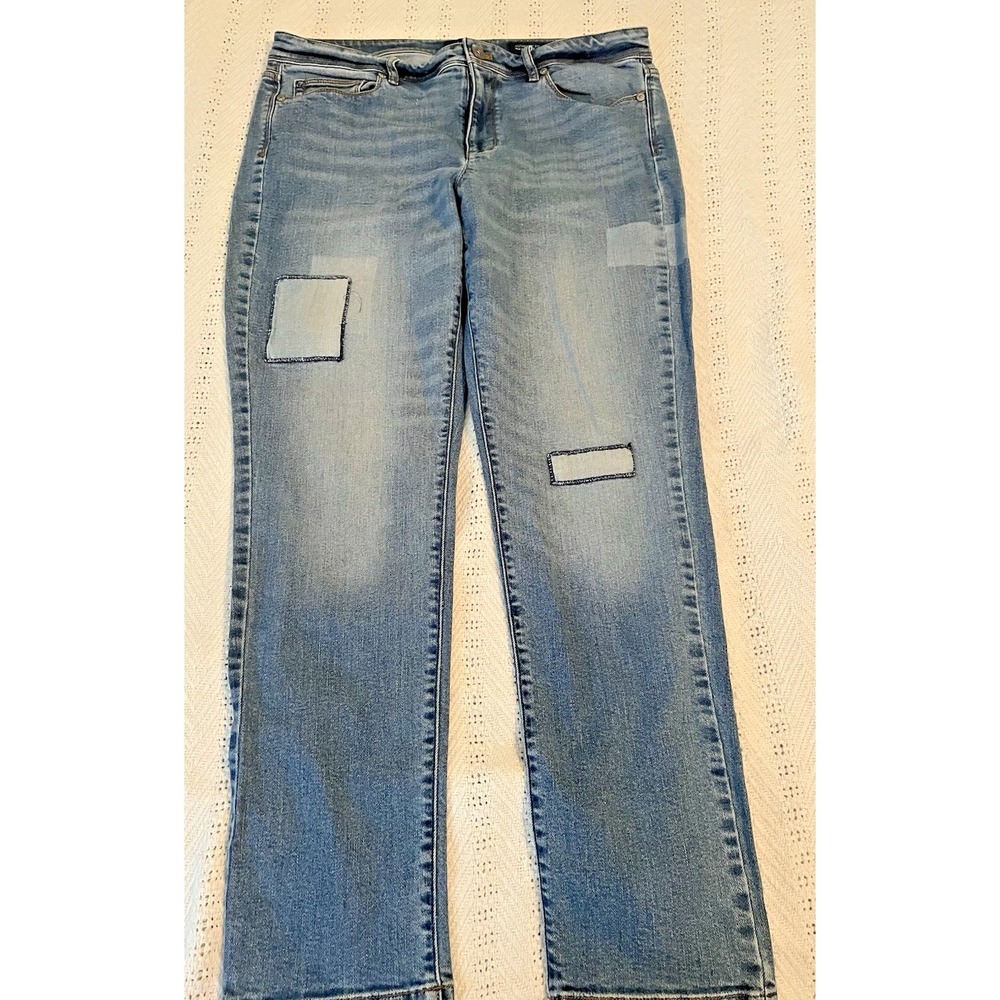 J Jill denim jeans size 10 Authentic fit Slim ankle patch mid rise‎ medium wash